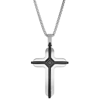 Stainless Steel Black Cubic Zirconia Cross Pendant Necklace