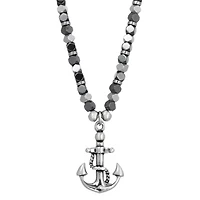 Stainless Steel Anchor Pendant Necklace with Hematite Beads