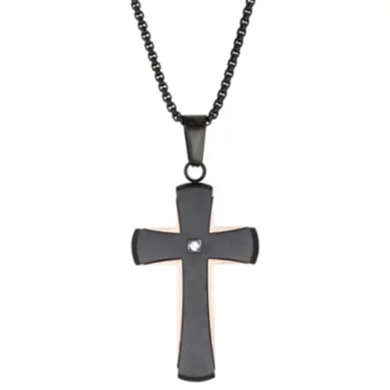 Stainless Steel Cubic Zirconia Cross Pendant Necklace