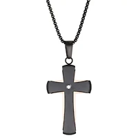 Stainless Steel Cubic Zirconia Cross Pendant Necklace