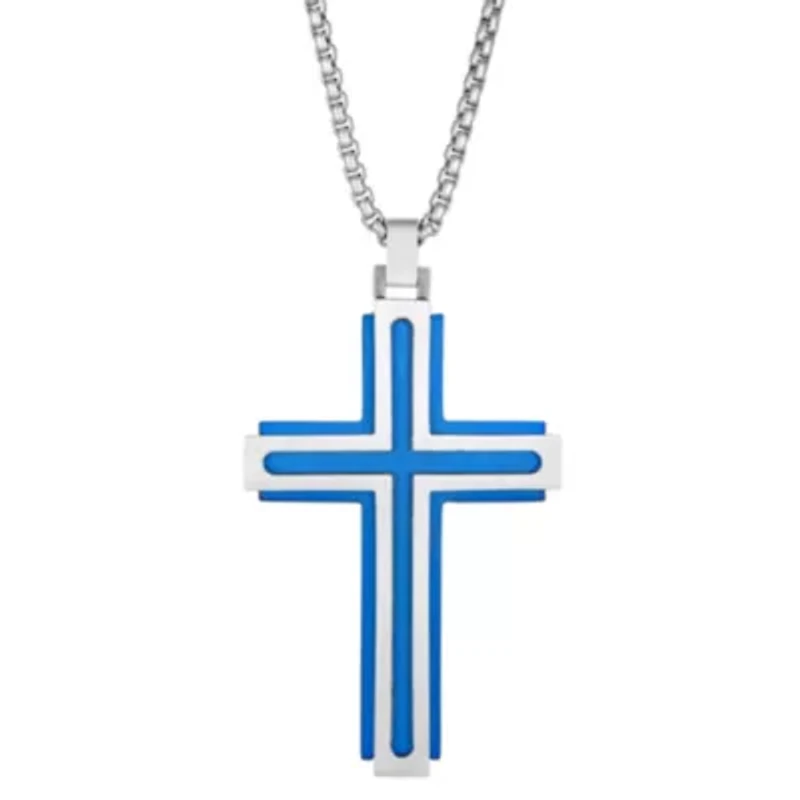 Stainless Steel Two Tone Cross Pendant Necklace