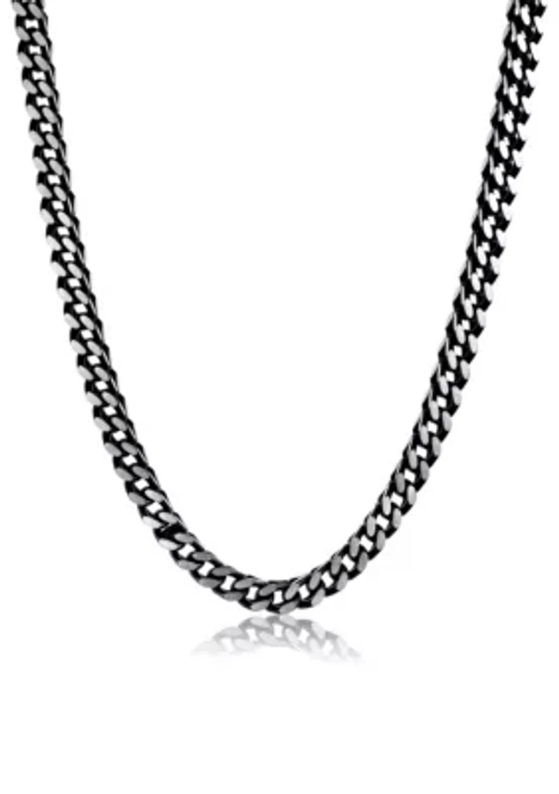 Stainless Steel 6MM Franco Chain Necklace with Black Ion Plating and Push Lock, 22" Length