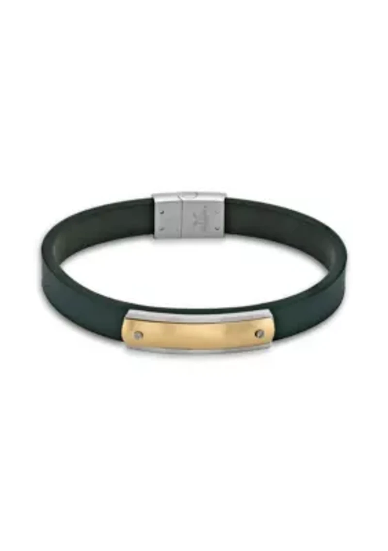 Stainless Steel Green Leather Bracelet with Gold Tone Ip
