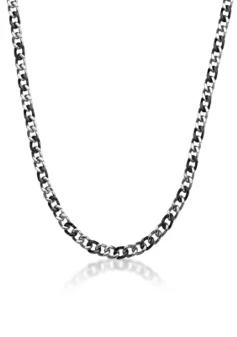 Stainless Steel 7.5MM Curb Chain Necklace with Black Ip, 24" Length