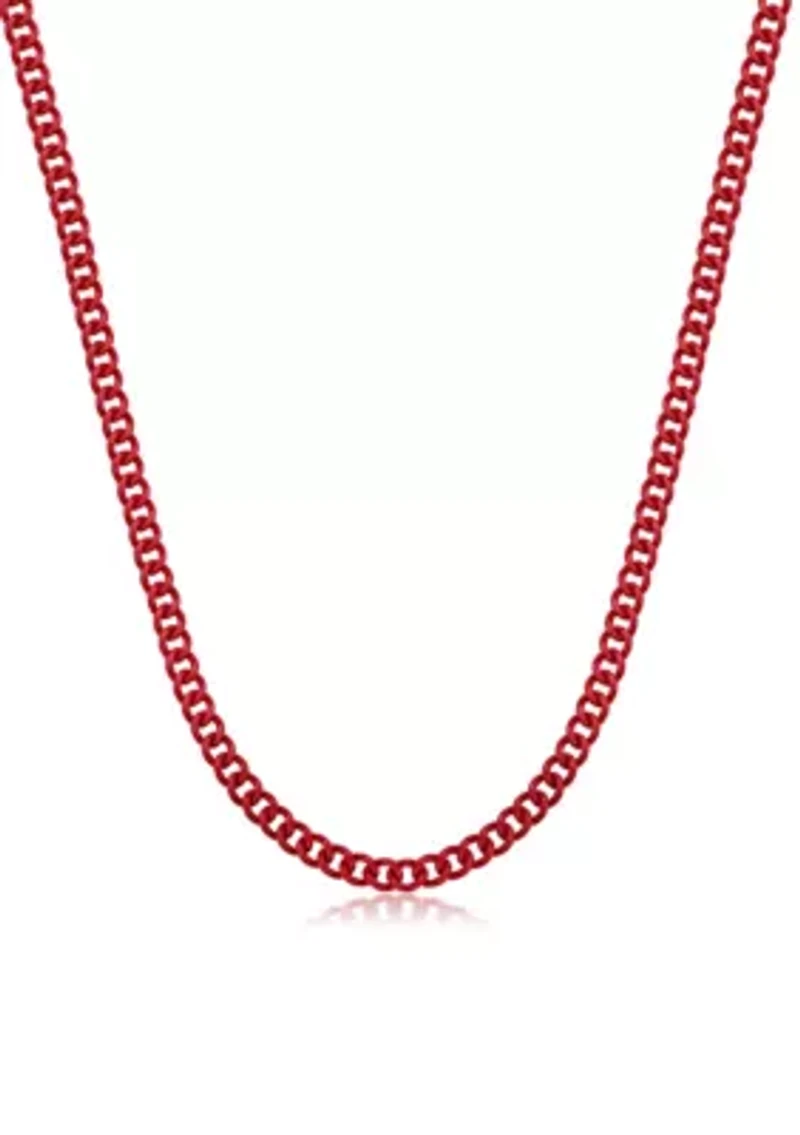 Stainless Steel 9MM Curb Chain Necklace with Red Acrylic Coating, 18" Length