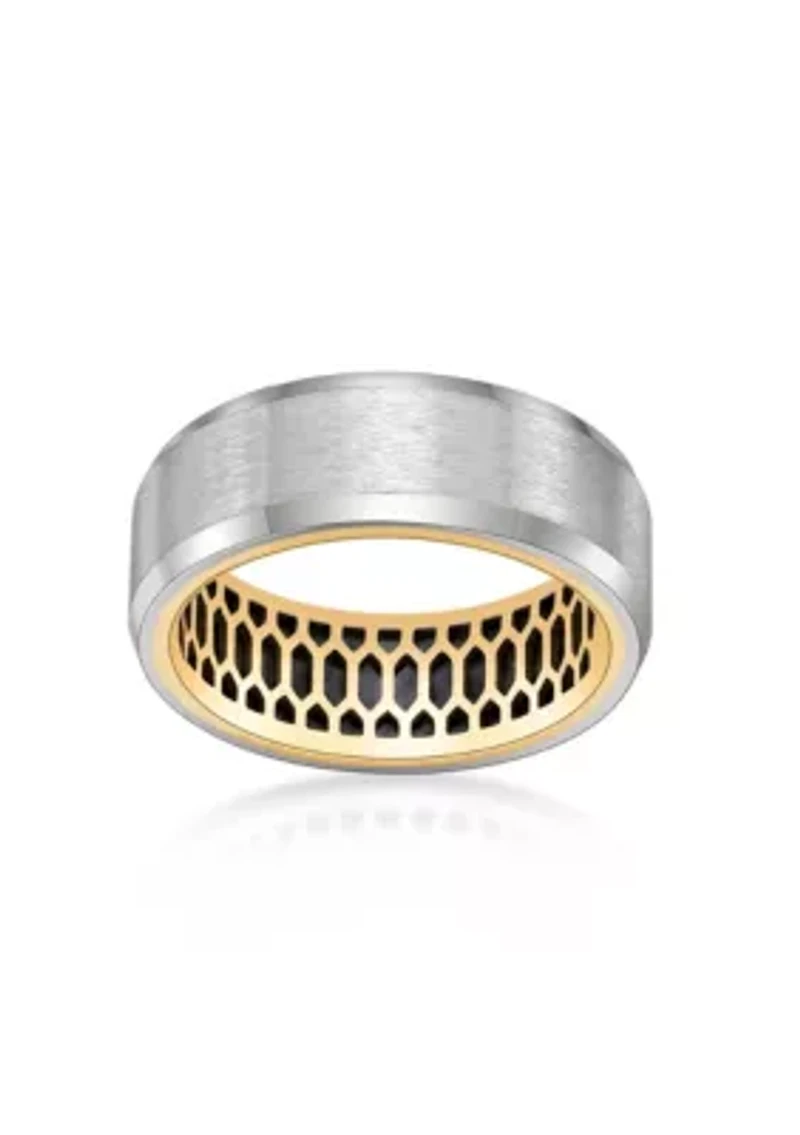 Stainless Steel Ring with Black Carbon Fiber Sheet Inlay And Gold Tone Ip