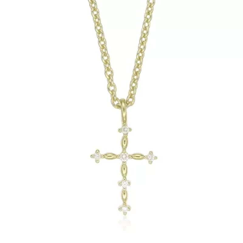Lab Created Gemminded Lab-Grown Diamond Accent Cross Pendant Necklace in 18k Gold Over Silver
