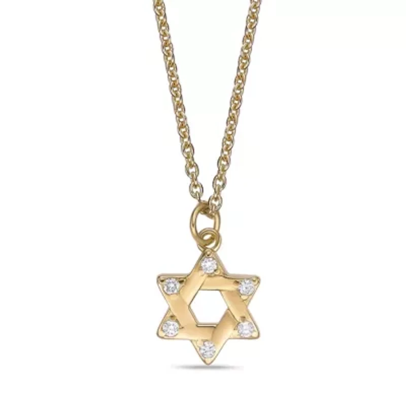 Lab Created Gemminded Lab-Grown Diamond Accent Star of David Pendant Necklace in 18k Gold Over Silver