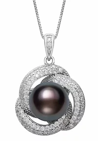 Lab Created Sterling Silver Freshwater Pearl and Lab-Created Sapphire Pendant