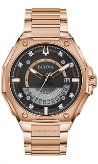 Men's Precisionist Diamond Rose Gold-tone Stainless Steel Bracelet Watch, 47mm