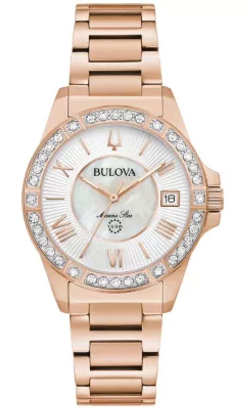 Bulova Women's Marine Star Diamond Rose Gold-tone Stainess Steel Bracelet Watch, 32mm