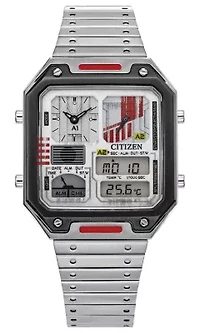 The new Rebel Pilot Ana-Digi celebrating the Star Wars™ galaxy follows the tradition of an original Citizen analog-digital watch from the 1980s. The gray IP stainless steel rectangular case watch is packed with features, including dual time and Rebel-inspired sub-dials in sleek gray and white with red accents. The new watch is an update to a previous Ana-Digi model, this time introducing sleek screw details on the gray IP bezel, a new tapered bracelet design, and a footprint of 33.4mm in width by 45.4mm in length. It also includes the digital time, day, date, and temperature, making it a unique and stand-out timepiece ready to fight for the Rebellion. Whether you are a long-time fan who still believes the original trilogy can never be topped, or you’re just being introduced to this galaxy far, far away, this is a Star Wars watch every collector will want to show off.