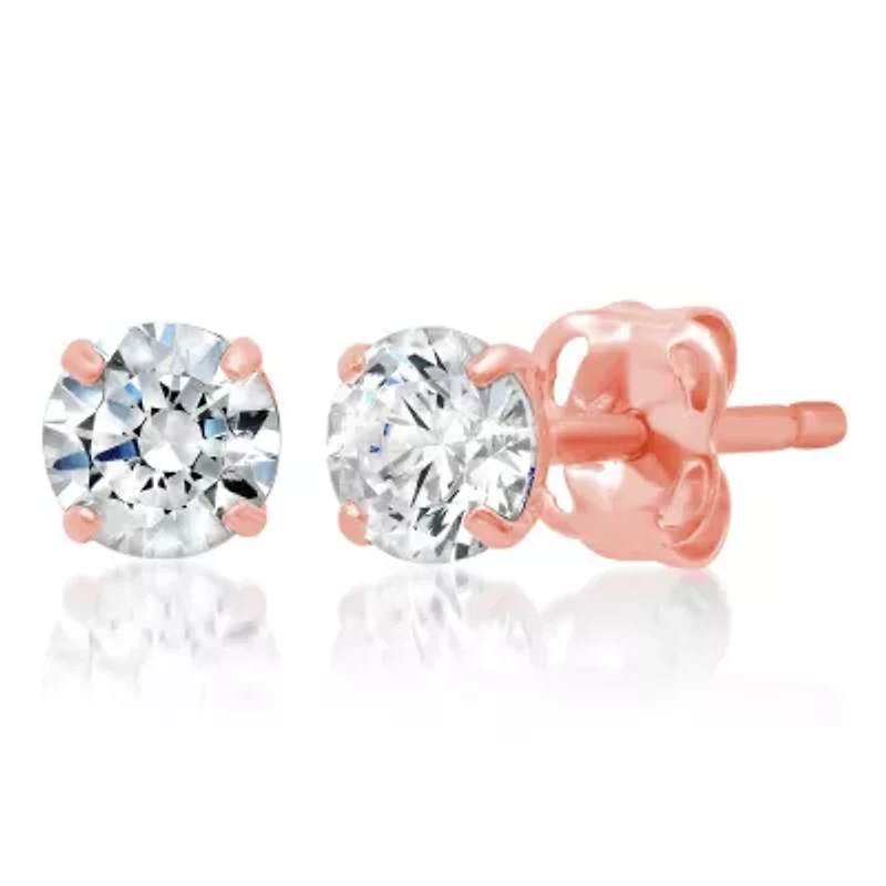 14k Yellow Gold Round Stud Earrings with Genuine Swarovski Zirconia (4MM)