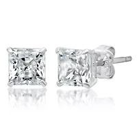 14k Yellow Gold Princess Stud Earrings with Genuine Swarovski Zirconia (5MM)