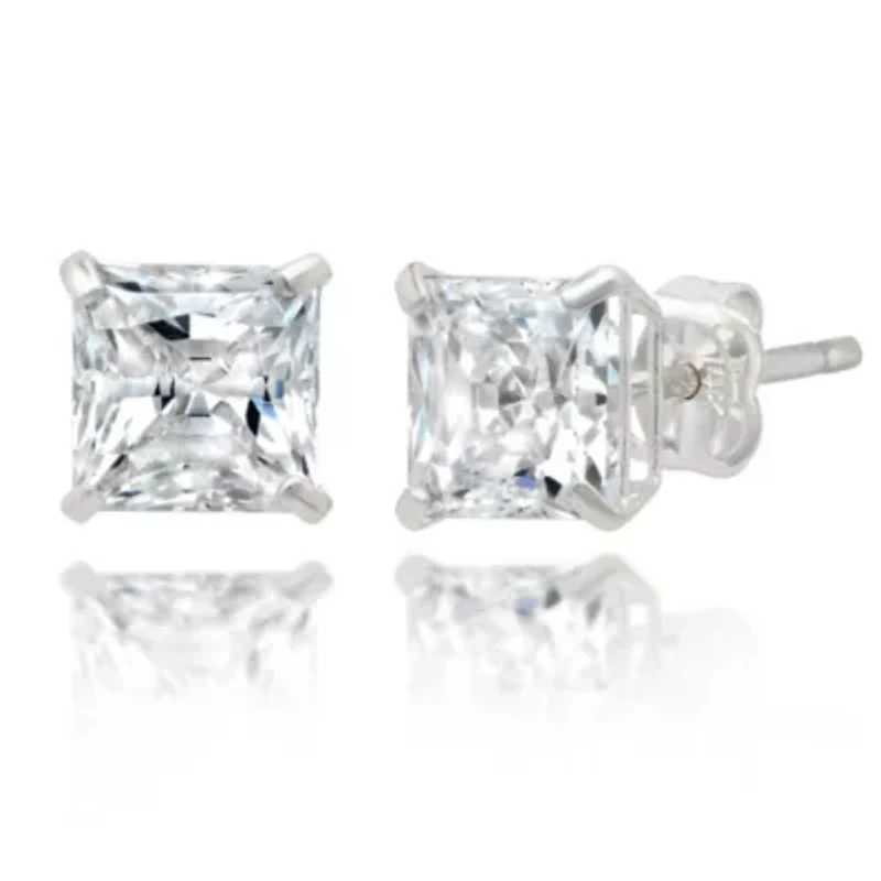 14k White Gold Princess Stud Earrings with Genuine Swarovski Zirconia (5.5MM)