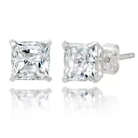 14k White Gold Princess Stud Earrings with Genuine Swarovski Zirconia (5.5MM)