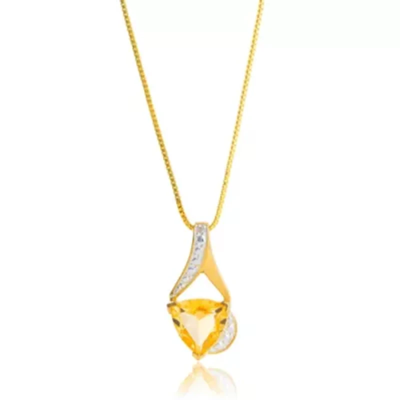 14K Yellow Gold Plated 8MM Cushion Cut Peridot Pendant Necklace with Diamond Accents