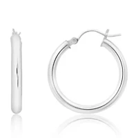 14k White Gold Click-Top 3MM Thick Tube Hoop Earrings (25MM)