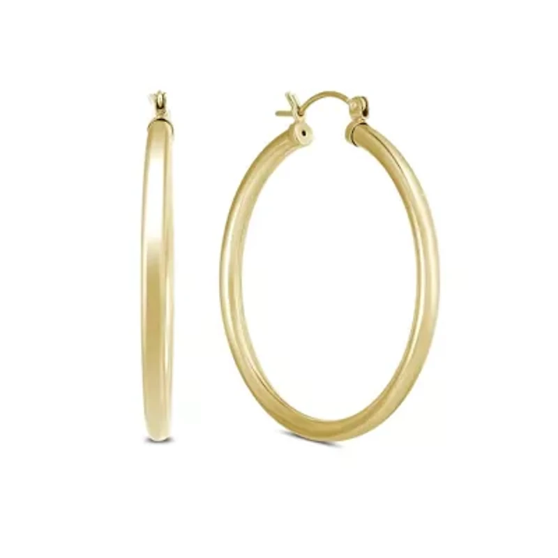 14k Yellow Gold 3MM Thick Tube Hoop Earrings (20MM)