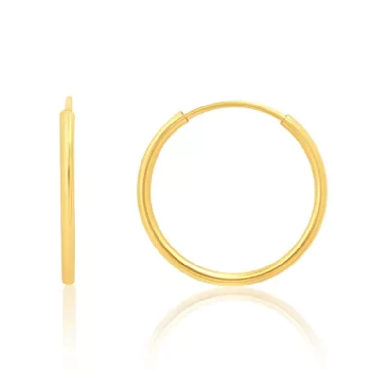Solid 14k Gold Hoop Earrings 1mm Tube Flex Continuous in 10mm-14mm (0.4-1 Inch) Diameter Gold Hoop Earrings