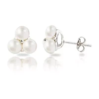 Sterling Silver Freshwater Pearl Trio Earrings With Diamond Accents