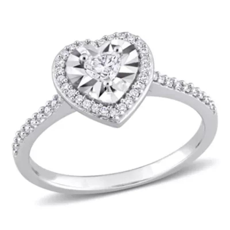 1/3 ct. t.w. Heart & Round Shape Diamond Halo Engagement Ring 14K White Gold