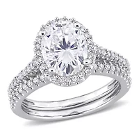 Lab Created 2 CT DEW Oval-Cut Moissanite and 1/3 TW Diamond Bridal Set 14k White Gold