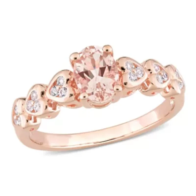 Morganite & White Topaz Ring Rose Gold Plated Sterling Silver