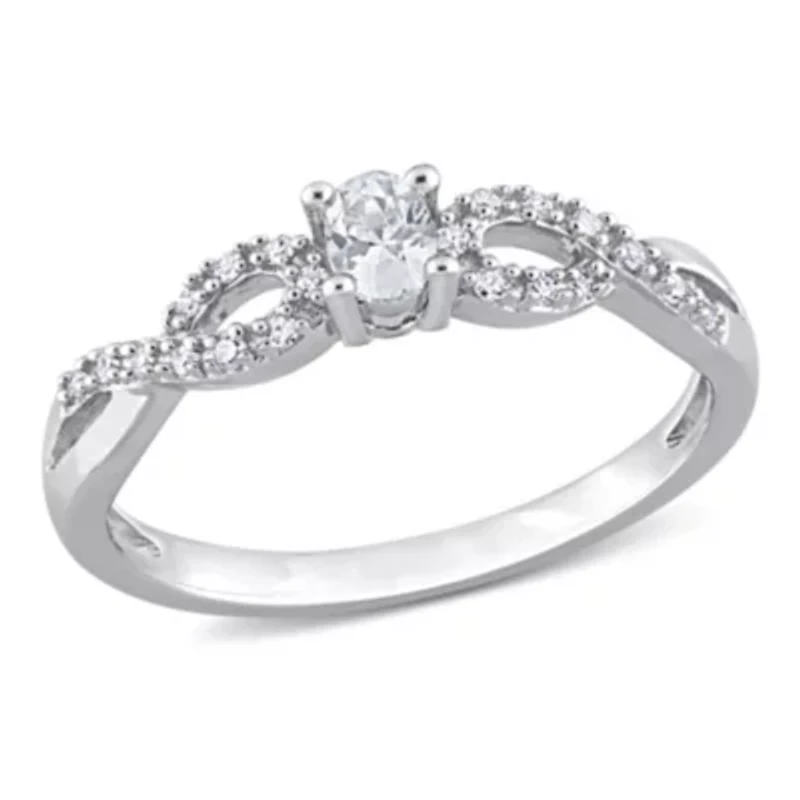Lab Created White Sapphire and 1/10 CT TW Diamond Infinity Engagement Ring Sterling Silver