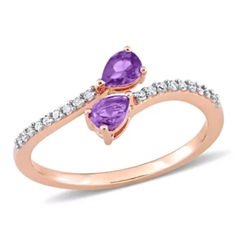 Pear Shape Amethyst and 1/10 CT TW Diamond Ring 10k Rose Gold