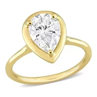 Lab Created 2 CT DEW Pear-Shaped Moissanite Engagement Ring 10k Yellow Gold