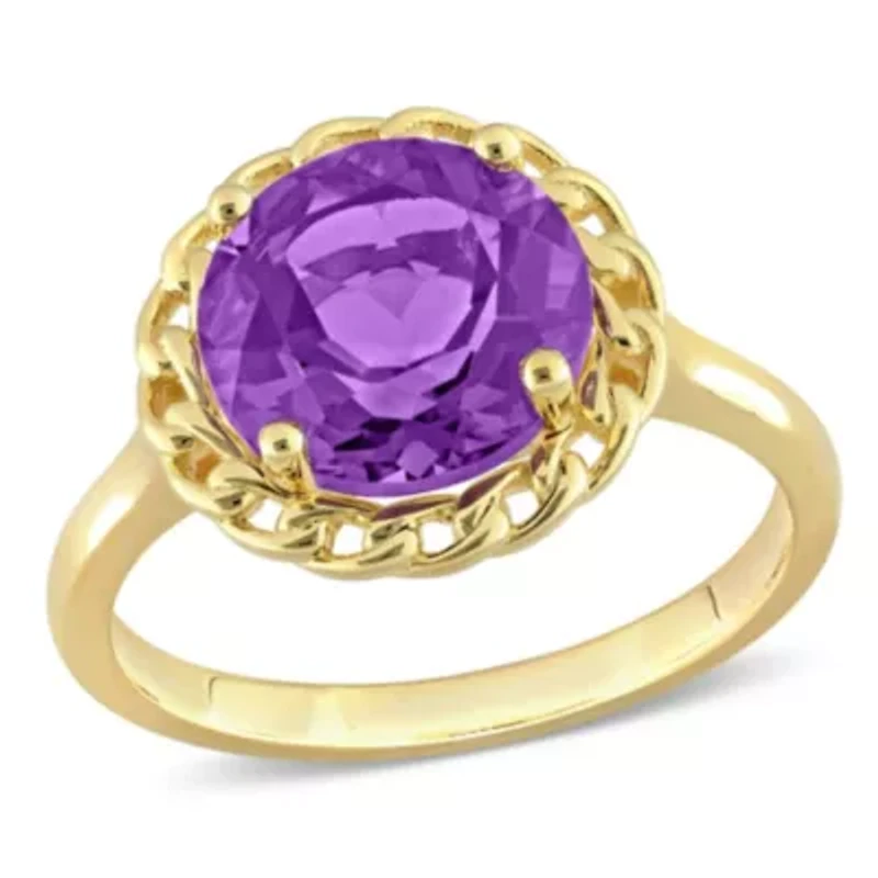 Amethyst Halo Link Ring Yellow Plated Sterling Silver