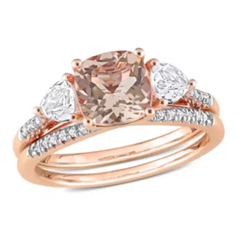 Morganite White Topaz and 1/10 CT TW Diamond Bridal Ring Set 10k Rose Gold
