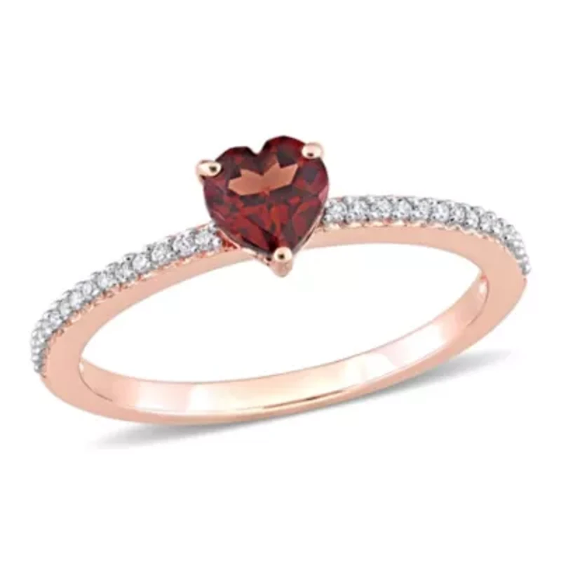 Heart Shaped Garnet and 1/10 CT TW Diamond Promise Ring 10k Rose Gold