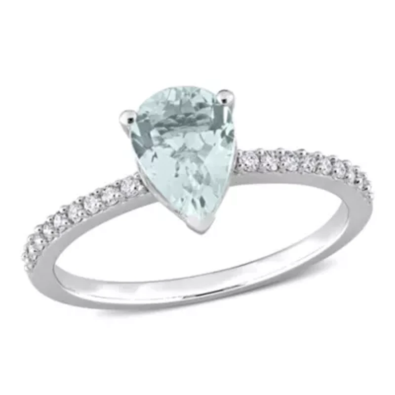 Pear Shape Aquamarine and 1/7 CT TW Diamond Ring 14k White Gold