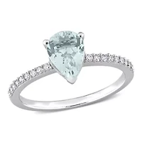 Pear Shape Aquamarine and 1/7 CT TW Diamond Ring 14k White Gold