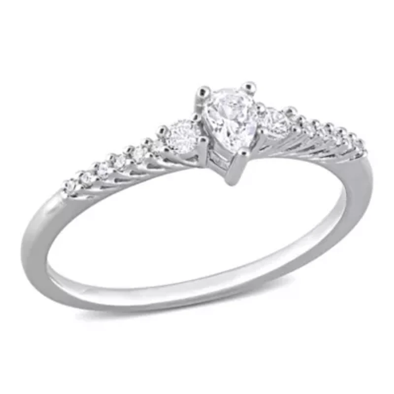 Lab Created Pear Shape White Sapphire and Diamond Accent Engagement Ring Sterling Silver