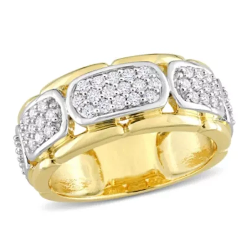 Lab Created Moissanite Station Men's Ring 2-Tone Sterling Silver with Yellow Gold Plating
