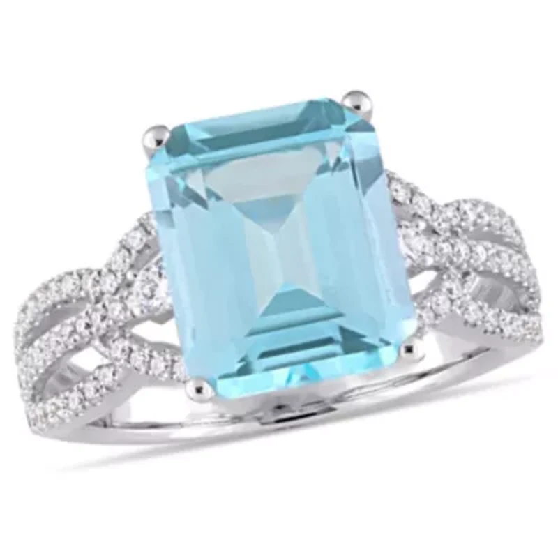 5.57 ct. t.g.w. Sky Blue Topaz and 1/2 t.w. Diamond Cocktail Ring 14K White Gold