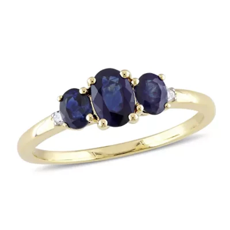 1 ct. t.g.w. Blue Sapphire and 1/10 t.w. Diamond 3-Stone Ring 10K Yellow Gold