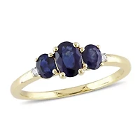 1 ct. t.g.w. Blue Sapphire and 1/10 t.w. Diamond 3-Stone Ring 10K Yellow Gold