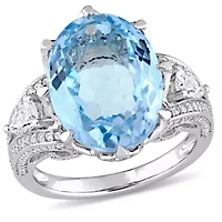 10 ct. t.g.w. Sky Blue Topaz and 1.07 t.w. Diamond Cocktail Ring 14K White Gold
