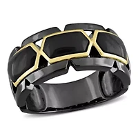 Black Onyx Men's Ring Yellow Plated Sterling Silver with Rhodium