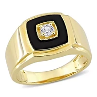 Lab Created Black Onyx and White Sapphire Men's Ring Yellow Plated Sterling Silver