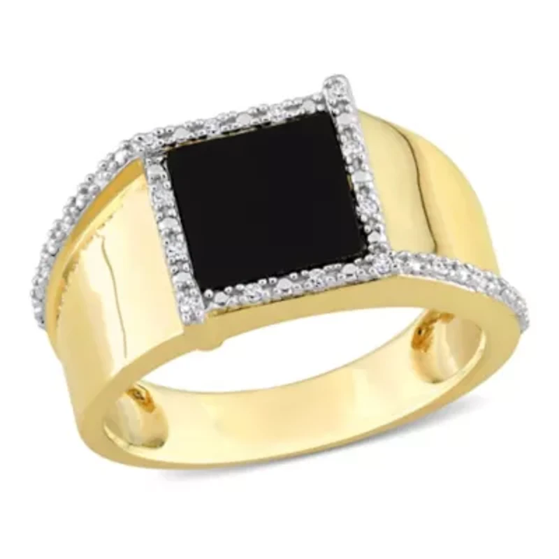1/10 ct. t.w. Diamond and Black Onyx Men's Ring 10K Yellow Gold