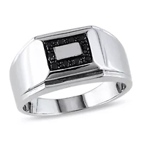 1/10 ct. t.w. Black Diamond Men's Ring Sterling Silver with Rhodium Plated