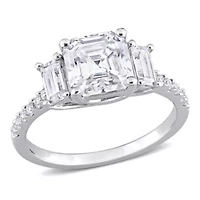 Lab Created White Moissanite Cocktail Ring Sterling Silver