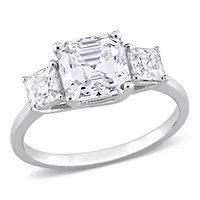 Lab Created White Moissanite 3-Stone Ring Sterling Silver