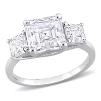 Lab Created White Moissanite 3-Stone Ring Sterling Silver