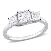 Lab Created White Moissanite 3-Stone Ring Sterling Silver